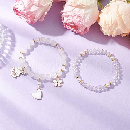2Pcs 2 Styles Glass Round Beads Stretch Bracelets BJEW-JB11867-1