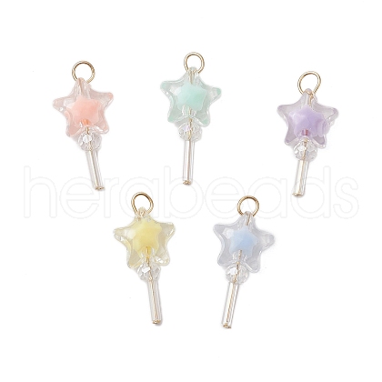 5Pcs Acrylic & Glass Pendants PALLOY-JF03526-01-1