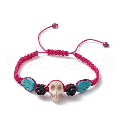 Adjustable Synthetic Dyed Turquoise & Magnesite Braided Bead Bracelets BJEW-JB10603-02-1