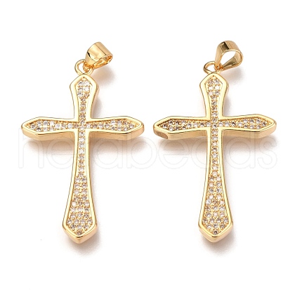 Brass Micro Pave Clear Cubic Zirconia Pendants ZIRC-O038-08G-1