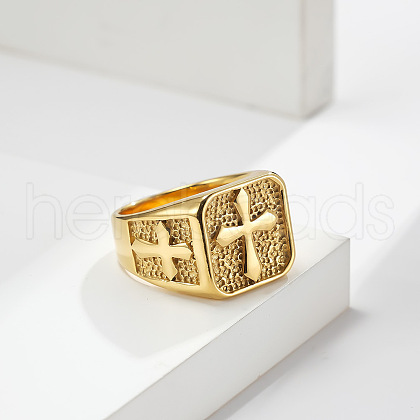 Square with Cross Pattern 304 Stainless Steel Finger Rings for Men FS-WGAC6B1-06-1