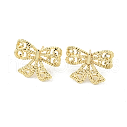 Hollow Bowknot Rack Plated Brass Stud Earrings for Women EJEW-Z051-05G-1