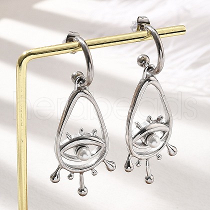 304 Stainless Steel Shell Pearl Dangle Stud Earrings for Women EJEW-U051-06P-1