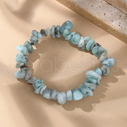 Natural Larimar Beaded Stretch Bracelets X-BJEW-JB02680-01-1