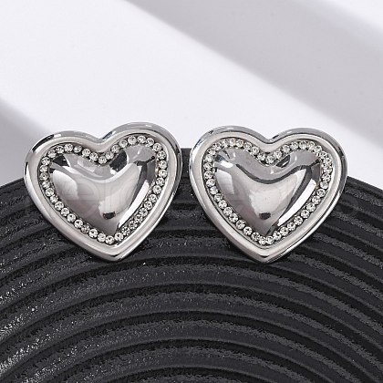 304 Stainless Steel Rhinestone Stud Earrings for Women EJEW-K311-02P-1