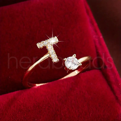Brass Micro Pave Cubic Zirconia Cuff Rings WG75066-20-1