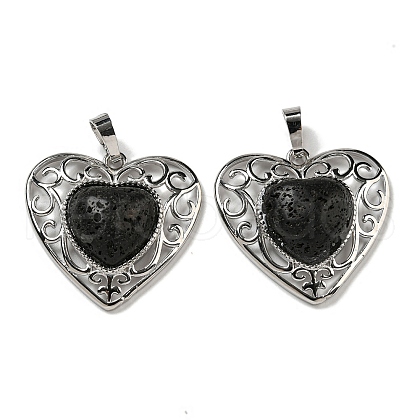 Natural Lava Rock Peach Love Heart Pendants G-G158-01Q-1