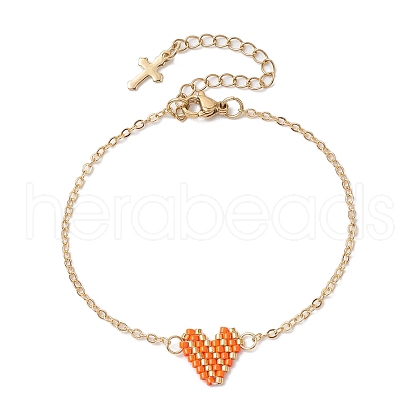 Glass Seed Beads Heart Link Bracelets BJEW-MZ00093-05-1