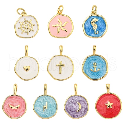 10Pcs 10 Styles Brass Enamel Pendants KK-YW0002-41-1
