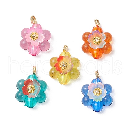 Luminous Transparent Resin Flower Pendants PALLOY-JF03759-01-1