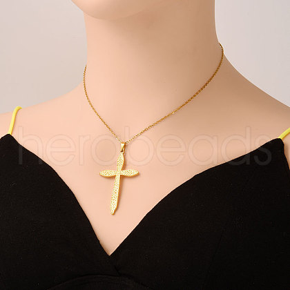Stainless Steel Textured Cross Necklaces for Women ER4346-2-1