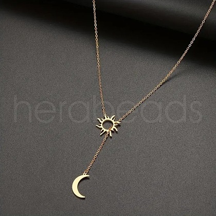Sun Moon 304 Stainless Steel Lariat Necklaces for Women FS-WG1A05B-01-1
