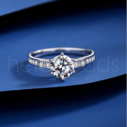 Rhodium Plated 925 Sterling Silver Micro Pave Moissanite Finger Rings WG38657-02-1