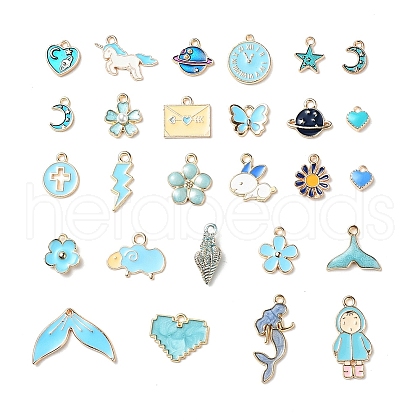 27Pcs 27 Style Light Gold Alloy Enamel Pendants ENAM-YW0001-77-1