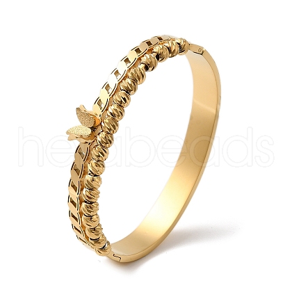 Stainless Steel 2 Lines Butterfly Hinged Bangles for Women BJEW-G719-21G-1