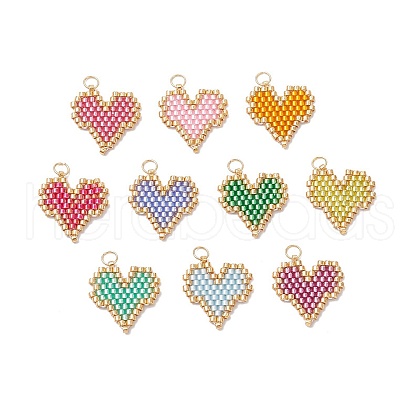10Pcs MIYUKI Delica Glas Seed Beaded Heart Pendants PALLOY-MZ00701-1