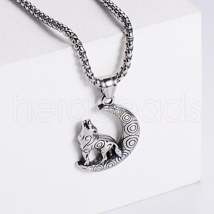 Stainless Steel Wolf with Moon Pendant Necklaces for Men OW6020-1-1
