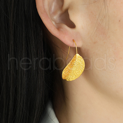 304 Stainless Steel Leaf Dangle Earrings EJEW-V012-01G-1