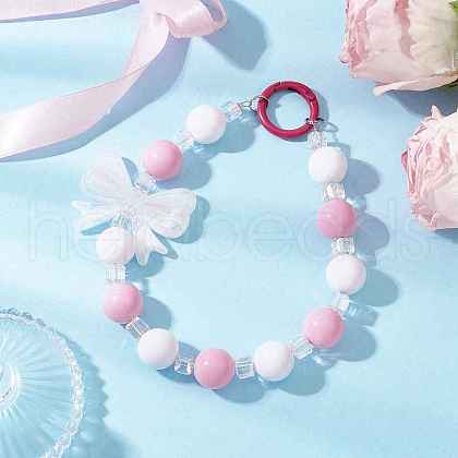 Acrylic Bowknot & Glass Round Beads Pendant Decorations HJEW-JM03324-01-1