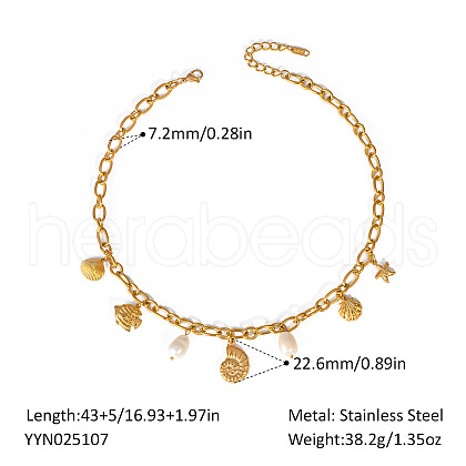 European Ocean Stainless Steel Pendant Necklaces with Pearl IA7525-2-1