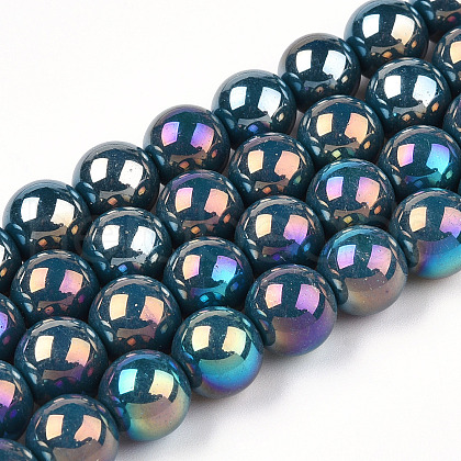 Electroplate Opaque Glass Beads Strands GLAA-T032-P10mm-AB14-1