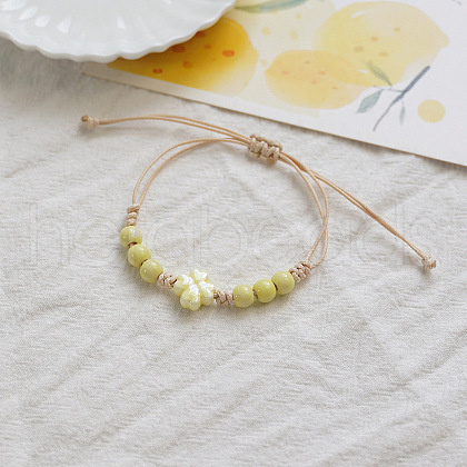 Clover Ceramic Beads Braided Bead Bracelets FS-WGDB922-01-1