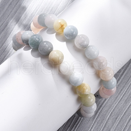 Natural Morganite Round Beaded Stretch Bracelets for Men Women BJEW-G743-01H-1