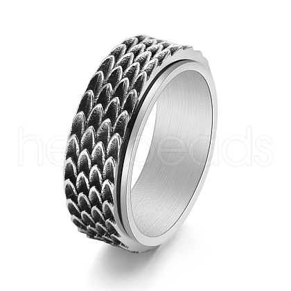 Grooved Feather Stainless Steel Rotating Finger Ring PW-WG72207-06-1