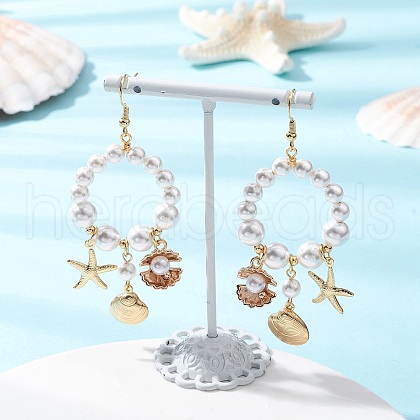 304 Stainless Steel Shell Shape with Starfish Dangle Earrings EJEW-TA00647-1