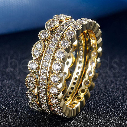 3Pcs 3 Styles Brass Micro Pave Clear Cubic Zirconia Finger Rings for Women FS-WG3CB6F-02-1