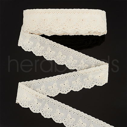 15 Yards Cotton Embroidery Bowknot Lace Ribbons OCOR-WH0045-35C-1