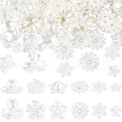  120Pcs 6 Style Flower ABS Plastic Imitation Pearl Bead Caps OACR-NB0001-41-1