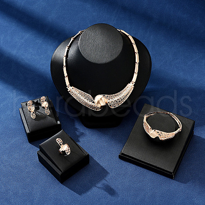 Twist Alloy Pendant Necklaces & Stud Dangle Earrings & Link Bracelet & Rings Sets WGF76D9-09-1