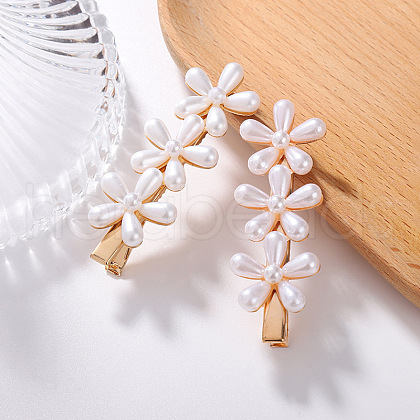 Triple Flower Resin Imitation Pearl Alligator Hair Clips OHAR-PW0007-06C-1