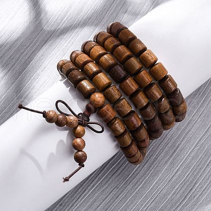 Wood Round Beads Wrap Bracelets BJEW-U041-02B-1