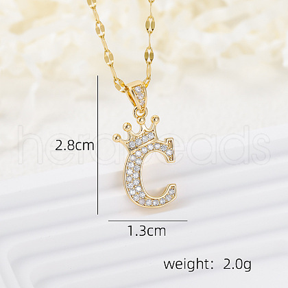 Brass Micro Pave Clear Cubic Zirconia Crown Initial Pendant Necklaces FS-WGD727C-03-1