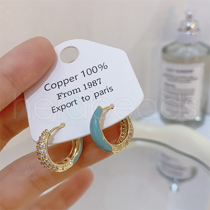 Brass Micro Pave Clear Cubic Zirconia Hoop Earrings EJEW-P308-07G-1