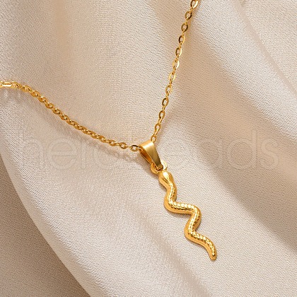304 Stainless Steel Snake Pendant Necklaces for Women Men NJEW-Z063-03G-01-1