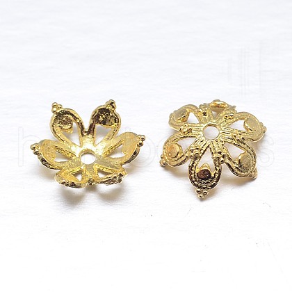 Real 18K Gold Plated 6-Petal 925 Sterling Silver Bead Caps STER-M100-03-1