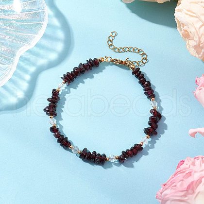 Natural Garnet Chip Beaded Bracelets for Women BJEW-JB11742-05-1