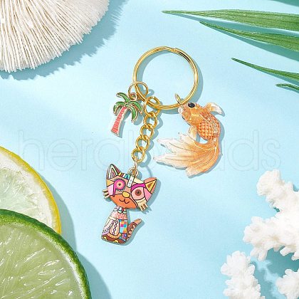 Alloy Acrylic Cat Goldfish Keychains KEYC-JKC01214-02-1