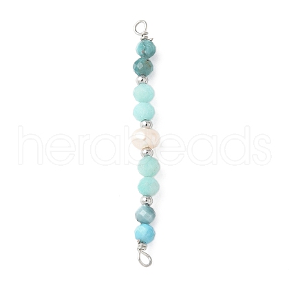 Faceted Round Natural Amazonite & Apatite & Potato Natural Cultured Freshwater Pearl Beaded Connector Charms PALLOY-JF03532-05-1