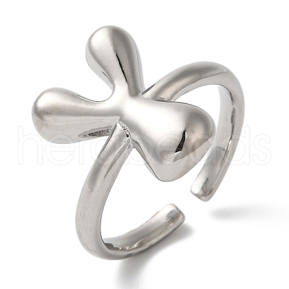 Initials Brass Open Cuff Ring for Women RJEW-N046-02Y-P-1