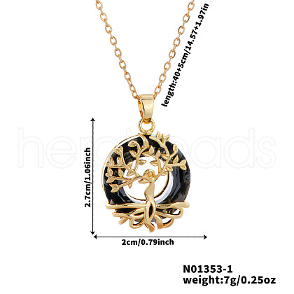Elegant Brass & Glass Hollow Design Tree Pendant Necklaces WX2591-1-1