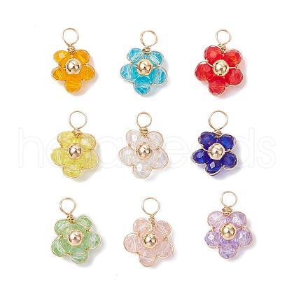 9Pcs 9 Colors Faceted Glass Round Beads Charms PALLOY-JF03648-02-1