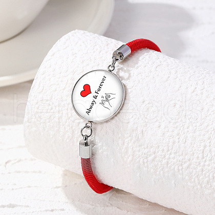 Alloy Glass Flat Round Link Bracelets WG69686-11-1
