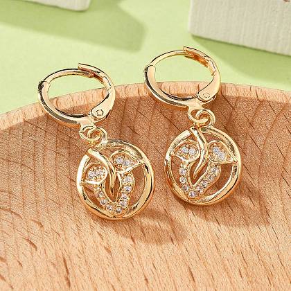Brass Micro Pave Clear Cubic Zirconia Hoop Earrings for Women EJEW-G428-24G-03-1