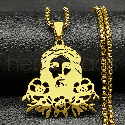 304 Stainless Steel Religion Jesus Pendant Necklaces NJEW-H065-01G-1