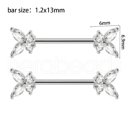 304 Stainless Steel Clear Cubic Zirconia Nipple Rings WG434B5-08-1