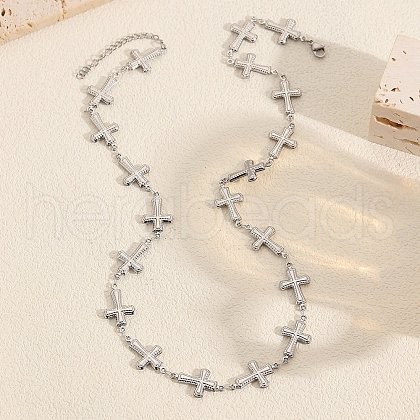 Elegant Vintage Hollow Stainless Steel Link Chain Necklaces for Women WE8601-1-1